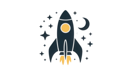 Rocket ship flying in the night sky isolated on transparent background