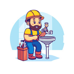 Plumber, flat 2D isometric cartoon vector image isolated on white background.