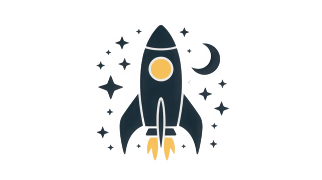 Rocket ship flying in the night sky isolated on transparent background