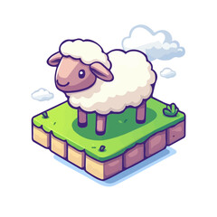 Sheep, flat 2D isometric cartoon vector image isolated on white background.