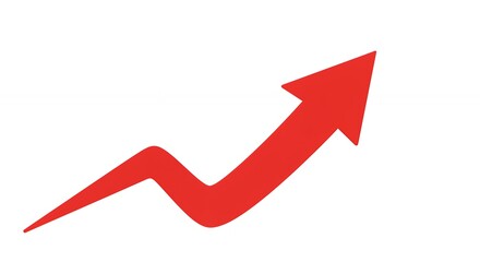 Red arrow icon rising upward isolated on white background