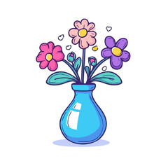 Vase With Flowers, vector graphic, 2D flat isometric cartoon illustration on white background.

