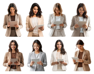 PNG Diverse professional women with tablets, element set on transparent background