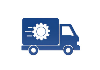 Isolated delivery truck with a gear and speed lines for maintenance, transport and logistics