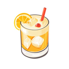 Whiskey Sour, cartoon vector illustration, flat 2D isometric style, white background.
