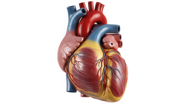Human heart model isolated on transparent background, a vital organ for circulation