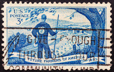 UNITED STATES OF AMERICA - CIRCA 1953.A stamp printed in the united states depicts agriculture and...
