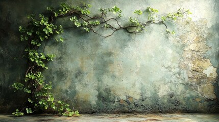 Green Ivy Vine on Rustic Wall with Texture and Natural Light