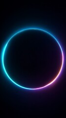 Obraz premium A mesmerizing digital rendering showcases a vivid, glowing neon circle against a stark black backdrop. Evoking a sense of futuristic elegance and modern simplicity, ideal for abstract visuals.