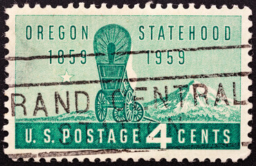 UNITED STATES OF AMERICA - CIRCA 1959.A stamp printed in the USA shows Oregon Statehood, circa 1959