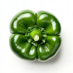 Fresh Green Bell Pepper Isolated on White Background, Top View