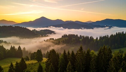 Obraz premium Misty mountain sunrise landscape