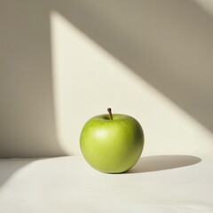 Fresh Green Apple on Light Background with Soft Shadow Play