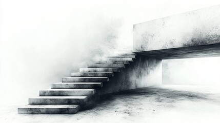 Abstract Staircase in Minimalist Architecture with Cloudy Atmosphere