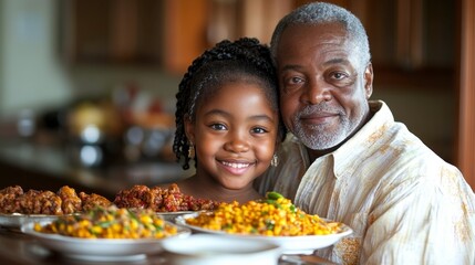 Grandfather and Granddaughter Enjoying Delicious Home-Cooked Meal Together