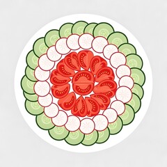 Colorful sliced vegetable platter.