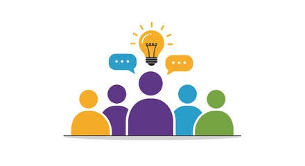 Creative teamwork idea concept with colorful figures and light bulb