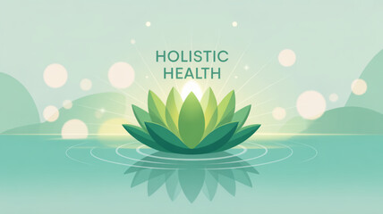 Holistic health and wellness concept with lotus flower in water, serene and peaceful scene for meditation and relaxation, promoting balance and harmony