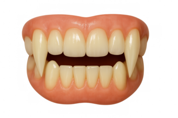 Vampire dentures showing fangs on transparent background