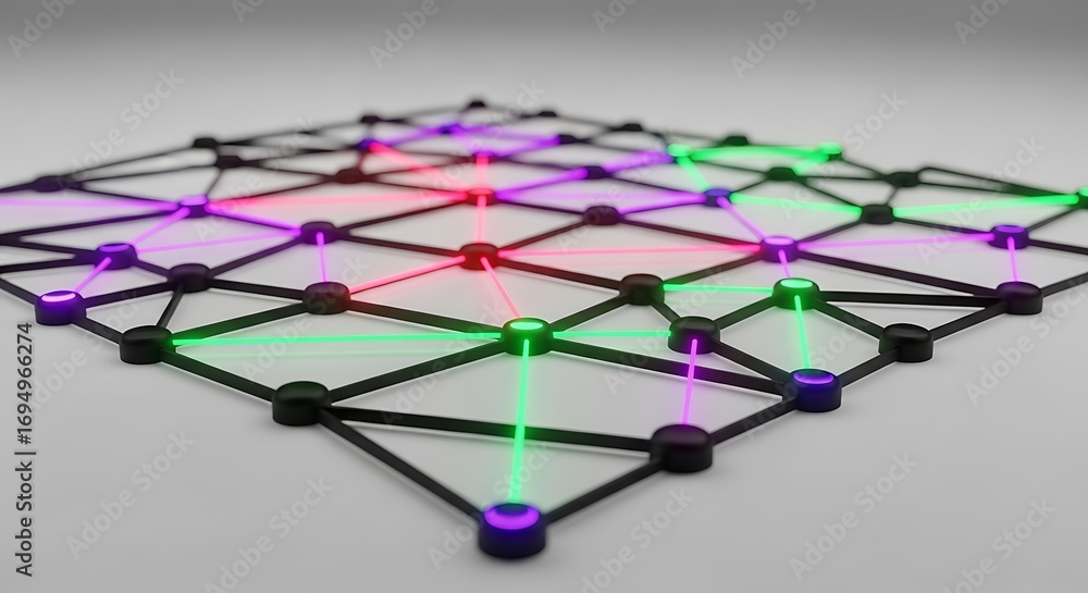 Aufkleber interconnected nodes a vibrant network of light and shadow on a geometric grid