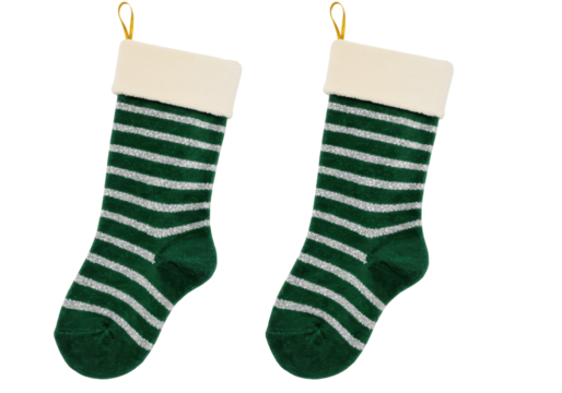 Isolated matching Christmas stockings, holiday decoration, festive tradition at yuletide
