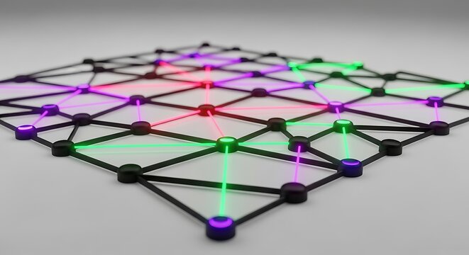 Interconnected Nodes A Vibrant Network of Light and Shadow on a Geometric Grid