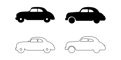 Retro car silhouettes. black and white classic automobiles set.