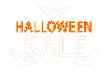 Halloween sale neon sign with bats on transparent background