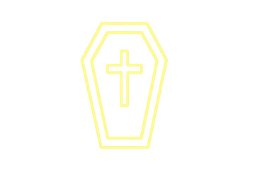 Obraz premium Yellow coffin with christian cross on transparent background representing death, funeral, and cemetery