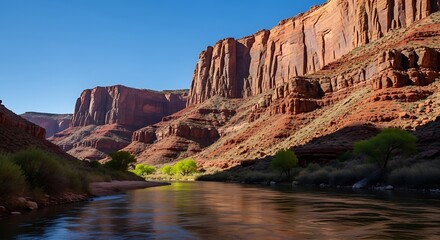 Canyon River with Sunlight, and Desert Landscape.