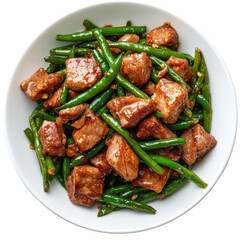 Savory Stir-Fried Pork with Green Beans in a Flavorful Sauce on transparent background