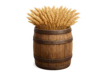 Wheat coming out of wooden barrel on transparent background