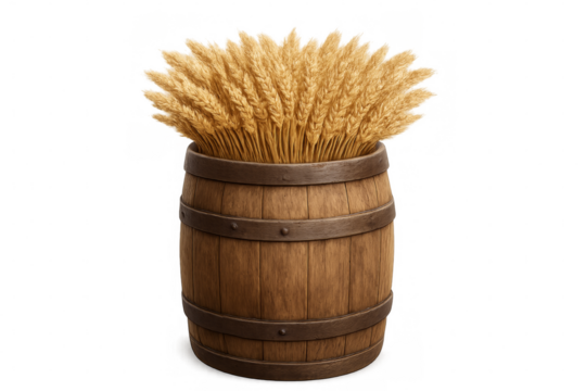 Wheat coming out of wooden barrel on transparent background - Powered by Adobe