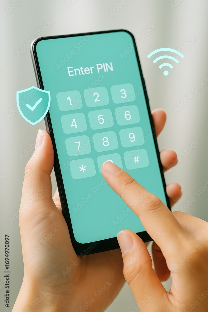 Poster secure digital authentication action smartphone usage technology environment user interaction pin en
