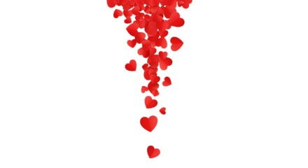 Falling red hearts isolated on transparent background