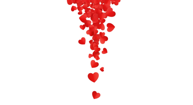 Falling red hearts isolated on transparent background