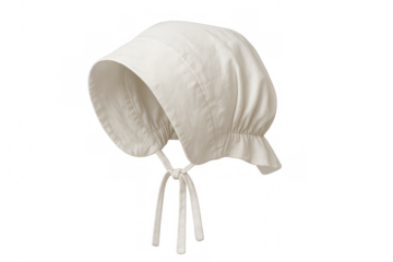 White bonnet with ties on transparent background, recreating historical fashion