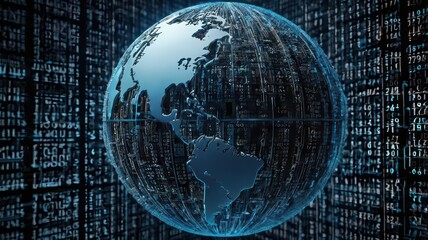 Digital earth globe with data streams and connections in cyberspace backdrop