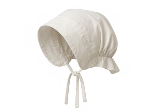 White bonnet with ties on transparent background, recreating historical fashion