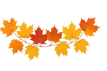 Vibrant maple leaves garland on transparent background for autumn designs