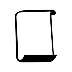 A whimsical minimalist black silhouette of a scroll paper or manuscript