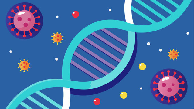 DNA Protection A double helix of DNA encircled by exosomes symbolizing the advanced technologys role in protecting and repairing genetic material.
