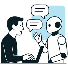 AI Chatbot Talking to Human with Laptop – Vector Illustration