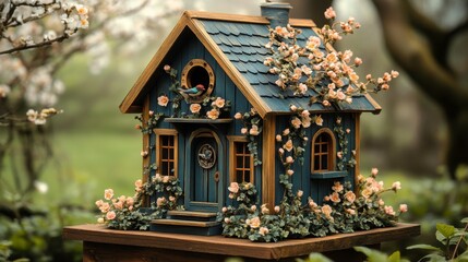 Charming decorative birdhouse adorned with beautiful floral details