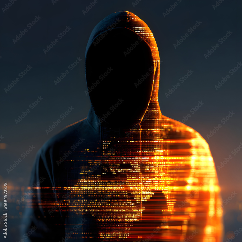 Aufkleber hacker silhouette in front of glowing digital globe epresenting global cyber treats and attacks