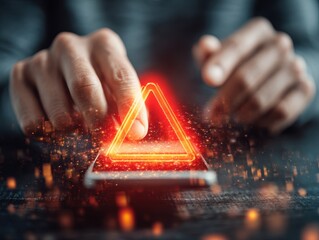 Security alert on smartphone display. Virus infected smartphone concept.Closeup of male hands touching smartphone screen to read notification