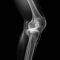 Detailed X-ray of human knee on black background