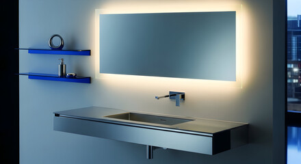 Contemporary Bathroom Design Featuring Illuminated Mirror, Clean Lines Architectural Elements And
