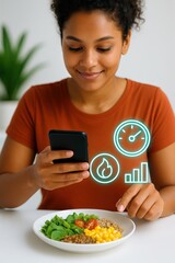 Nutrition tracking action home setting food photography cozy environment close-up viewpoint healthy eating concept