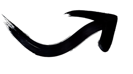 Abstract Black Painted Curved Arrow Pointing Up and Right, Dynamic Brushstrokes, Transparent Png Cutout for Design Elements